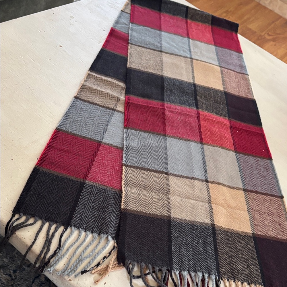 Cashmere Feel Red and Brown Scarf